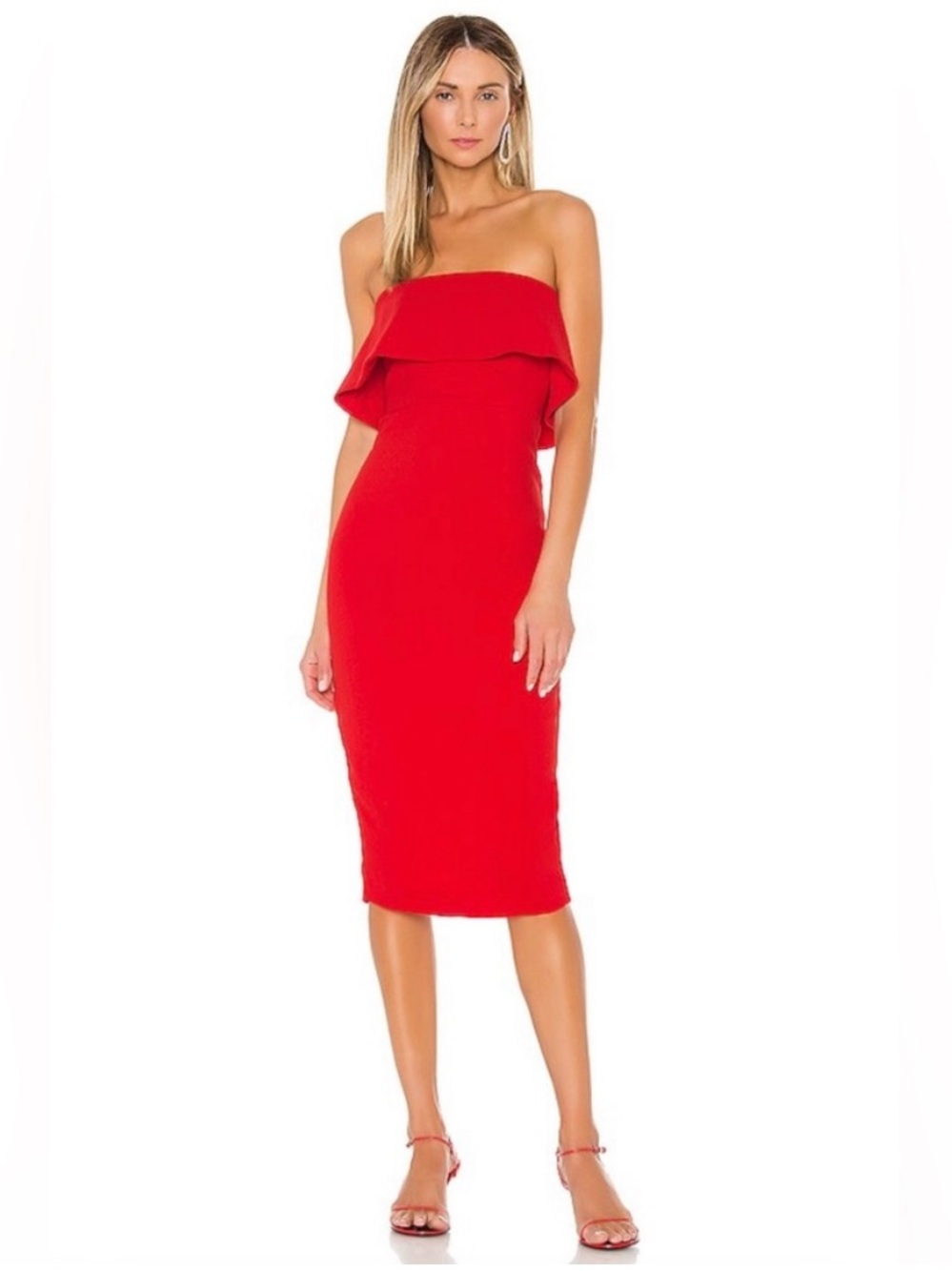 NBD Astro Red Strapless Midi Dress